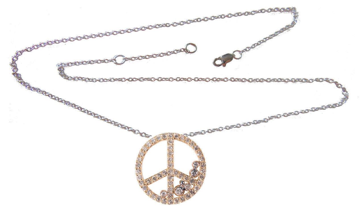Peace in Abundance Pendant. Diamond Peace Symbol with Overflowing Diamond Dots . 18K gold