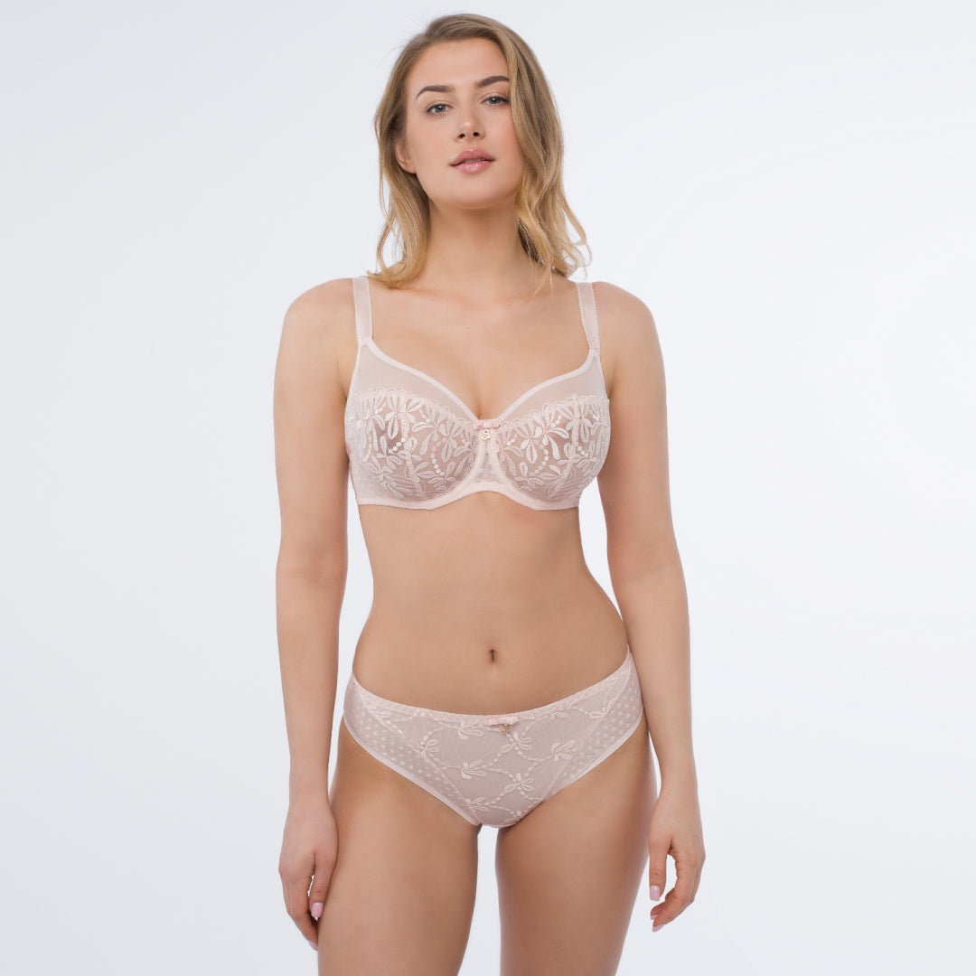 Sheer Mesh Embroidered Full Coverage Bra Donna
