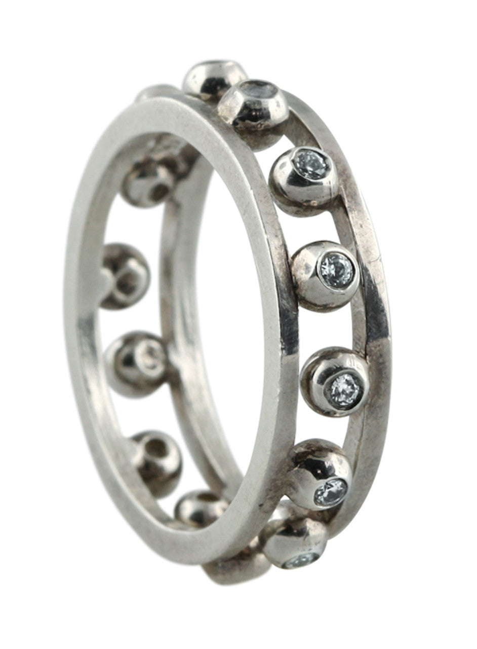 Crown Stacking Ring-Hugging dots-18K Gold & Diamonds- Narrowest Version