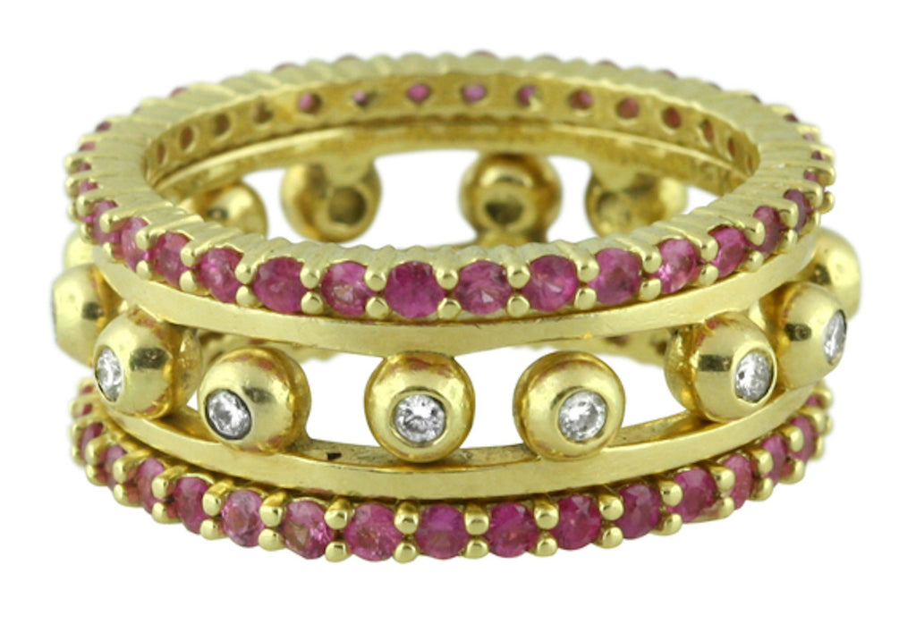 Crown Stacking Ring-Hugging dots-18K Gold & Diamonds- Narrowest Version