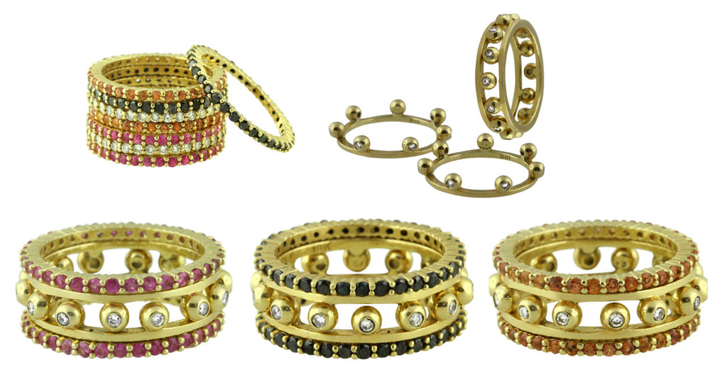 Crown Stacking Ring-Hugging dots-18K Gold & Diamonds- Narrowest Version