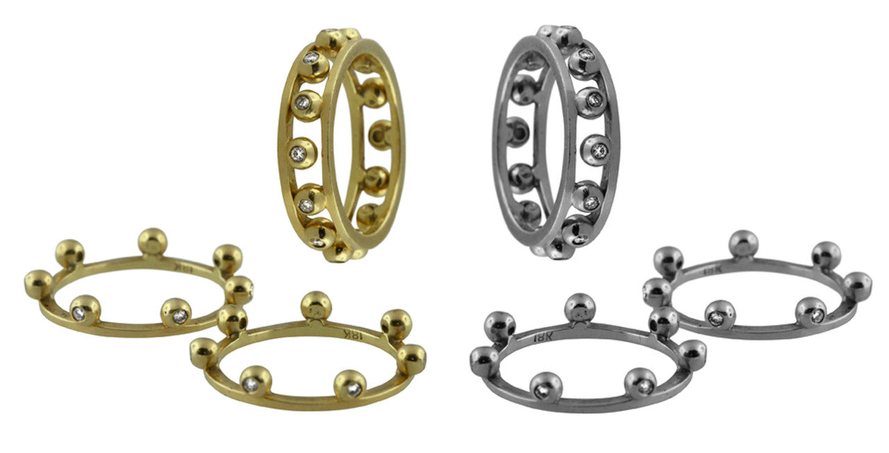 Crown Stacking Ring-Hugging dots-18K Gold & Diamonds- Narrowest Version