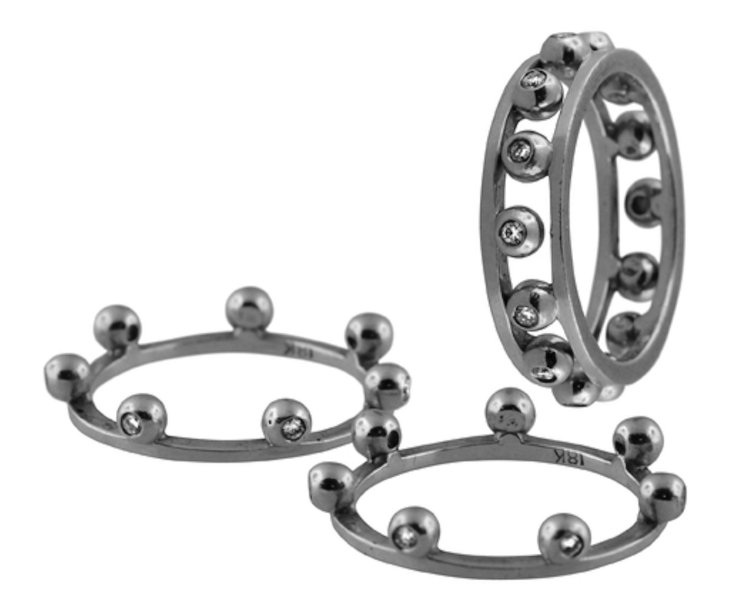 Crown Stacking Ring-Hugging dots-18K Gold & Diamonds- Narrowest Version