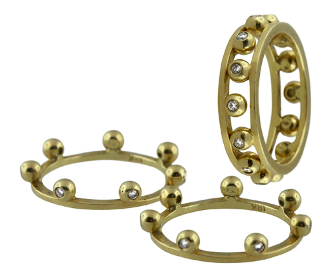 Crown Stacking Ring-Hugging dots-18K Gold & Diamonds- Narrowest Version