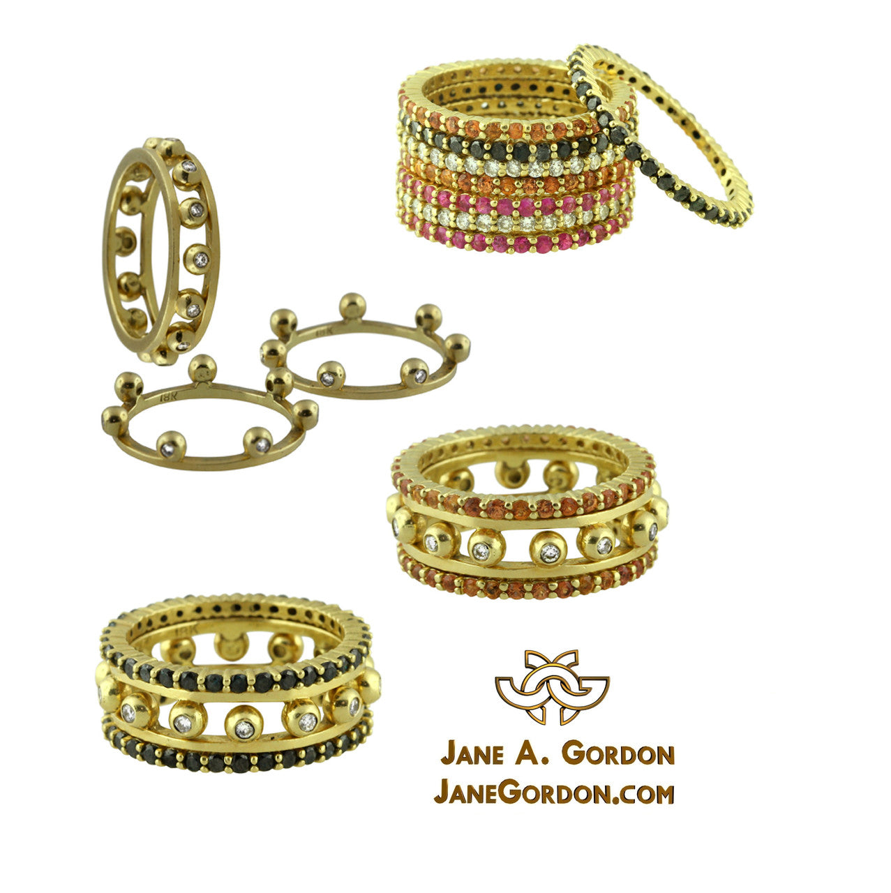 Crown Stacking Ring-Hugging dots-18K Gold & Diamonds- Narrowest Version