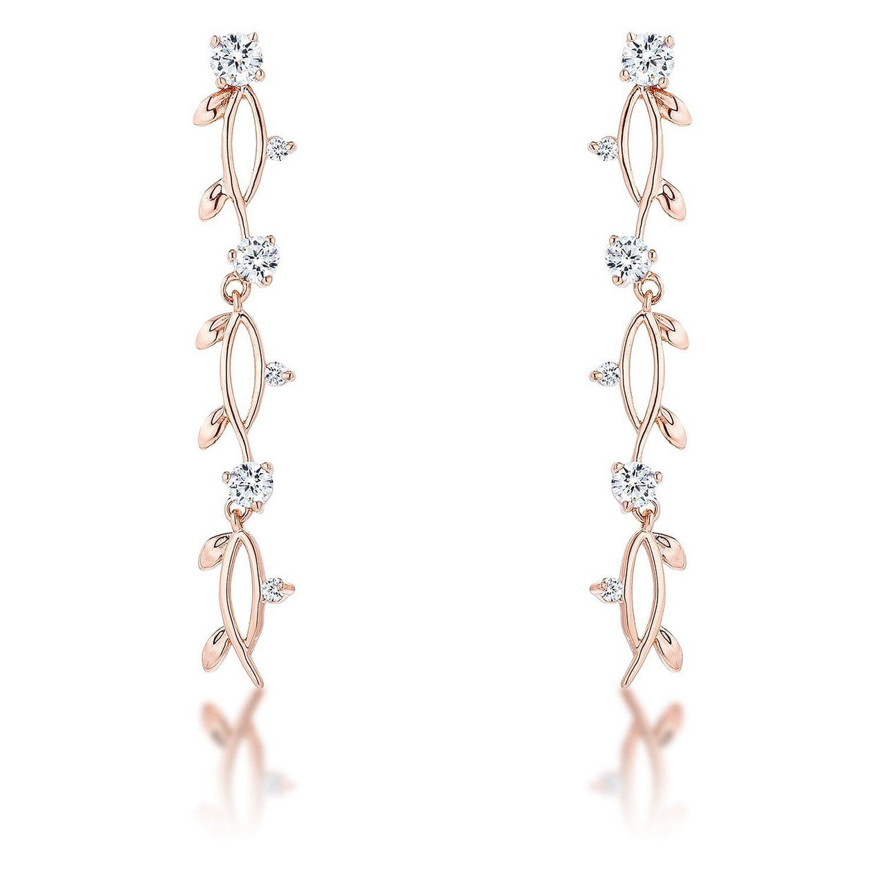 1.1Ct Vine Design Rose Gold Plated Earrings