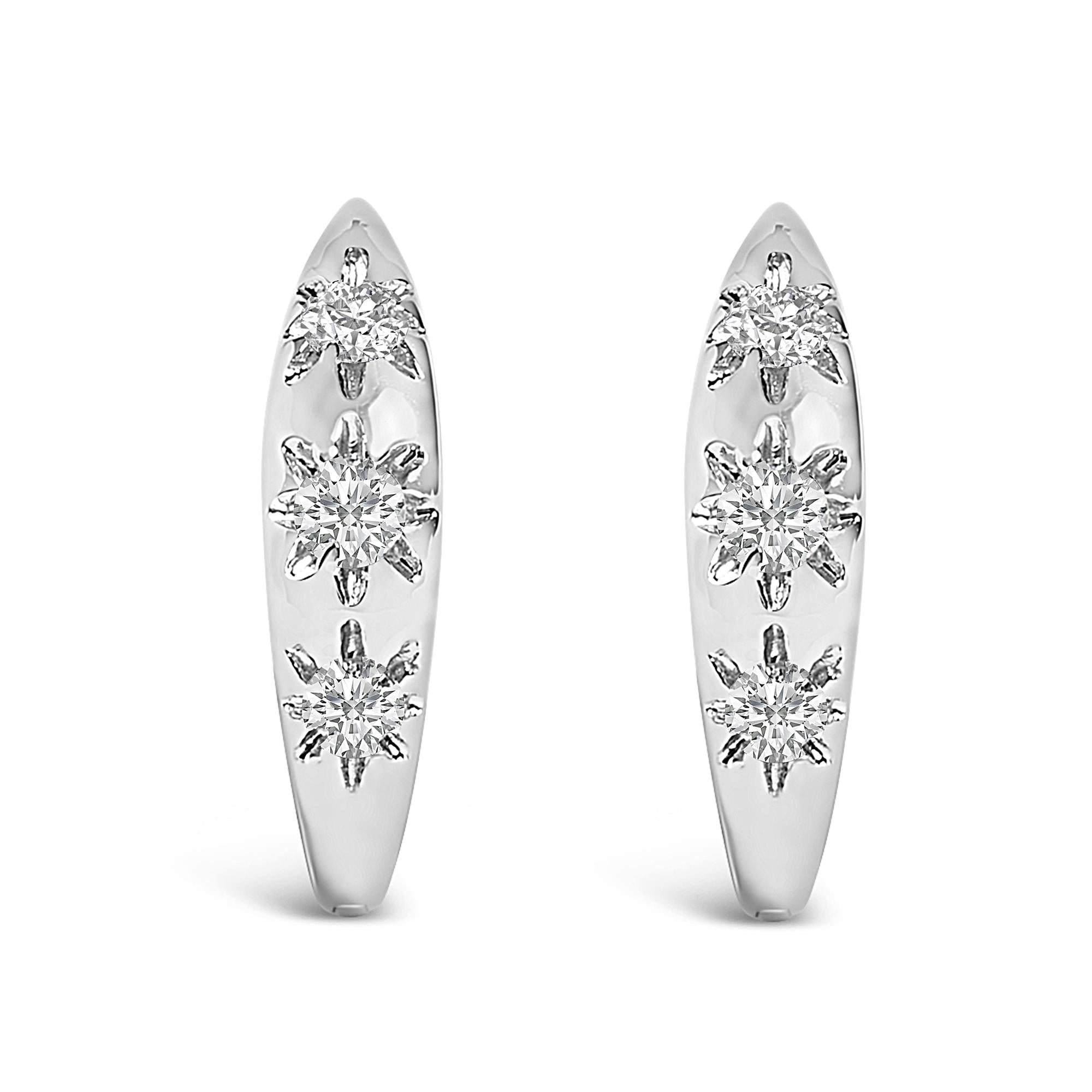10K Gold 1/5 Cttw Lab Grown Diamond Three Stone Huggie Hoop Earrings