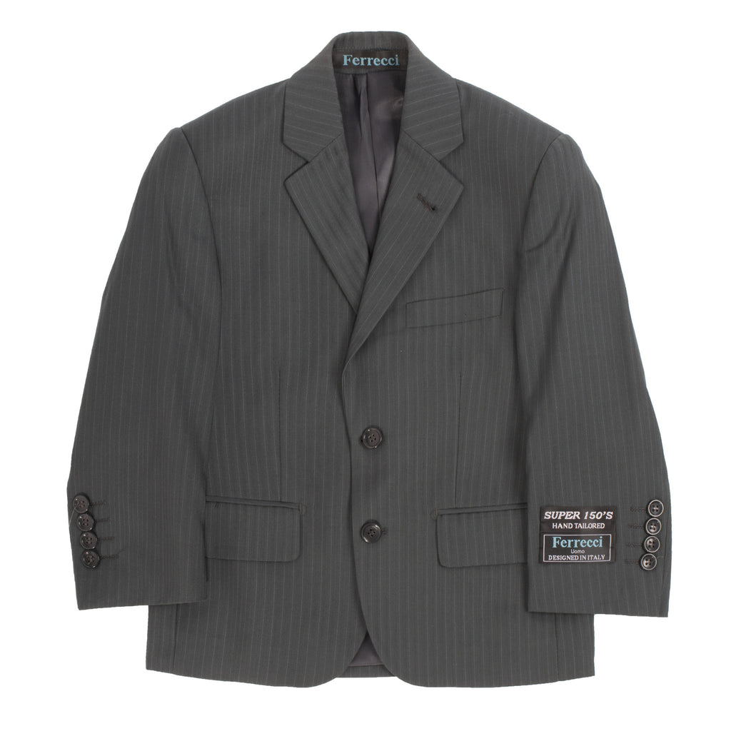 Boys Premium Grey Green Striped 2pc Suit
