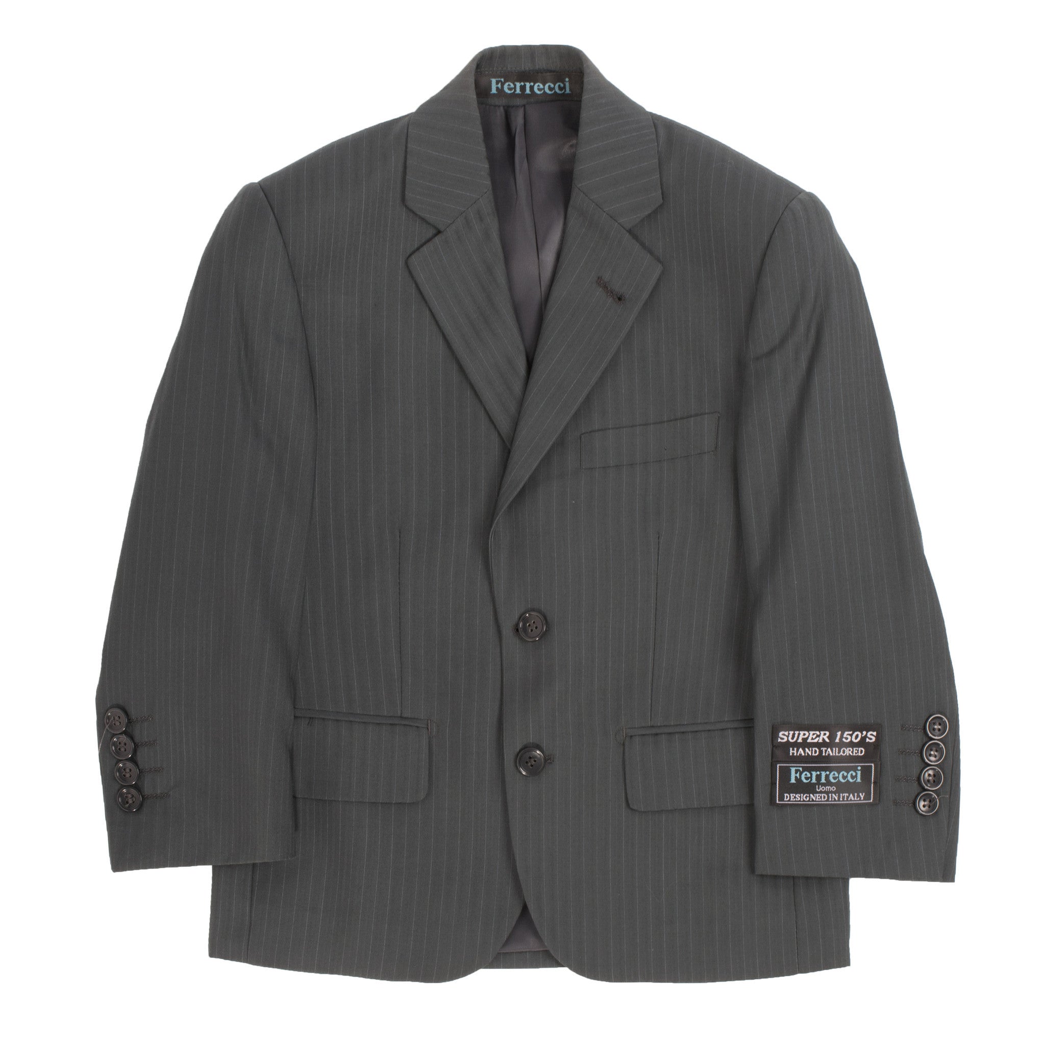 Boys Premium Grey Green Striped 2pc Suit