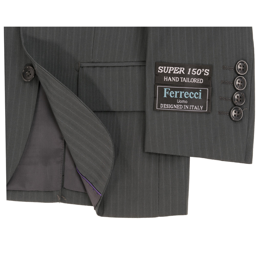Boys Premium Grey Green Striped 2pc Suit