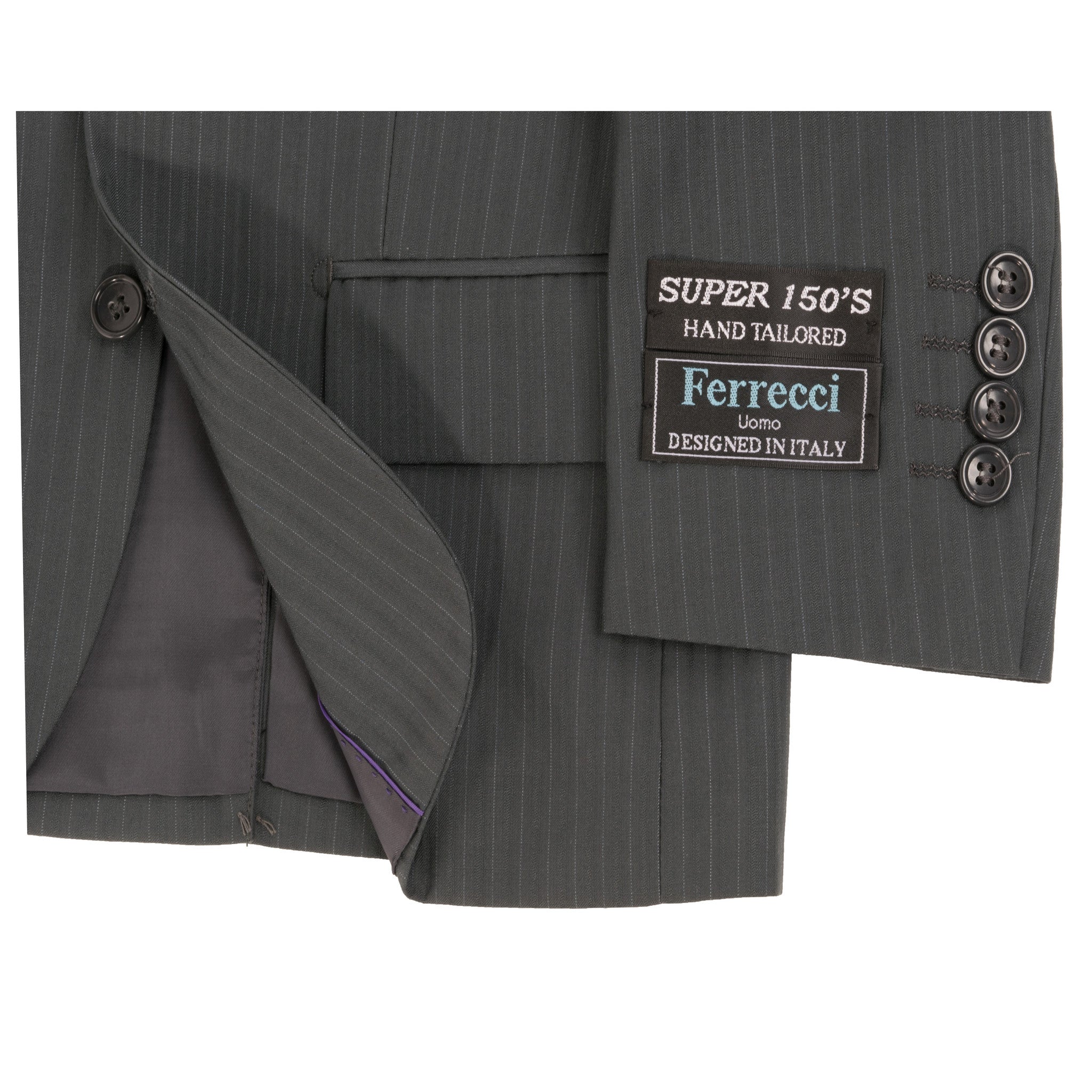 Boys Premium Grey Green Striped 2pc Suit