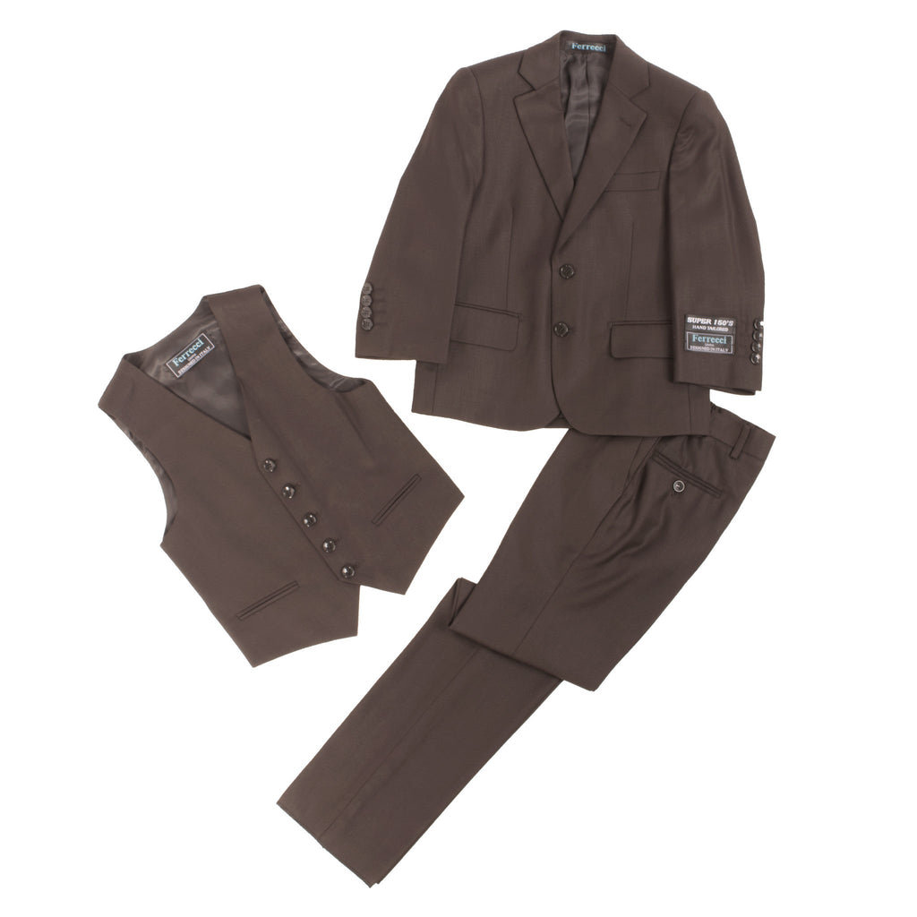Boys Premium Coffee Brown 3pc Vested Suit