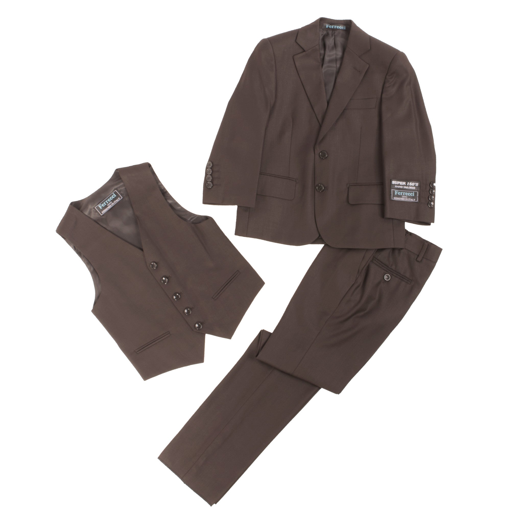 Boys Premium Coffee Brown 3pc Vested Suit