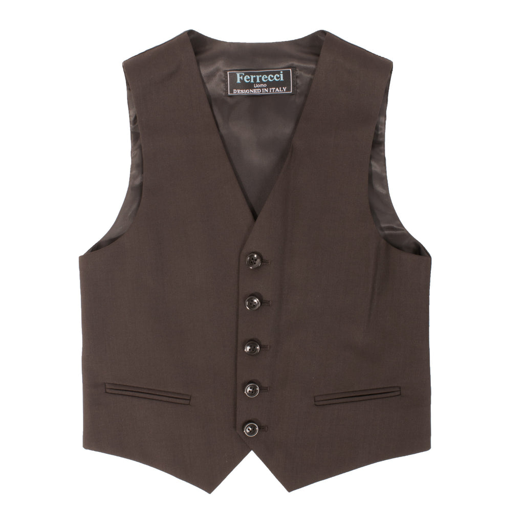 Boys Premium Coffee Brown 3pc Vested Suit