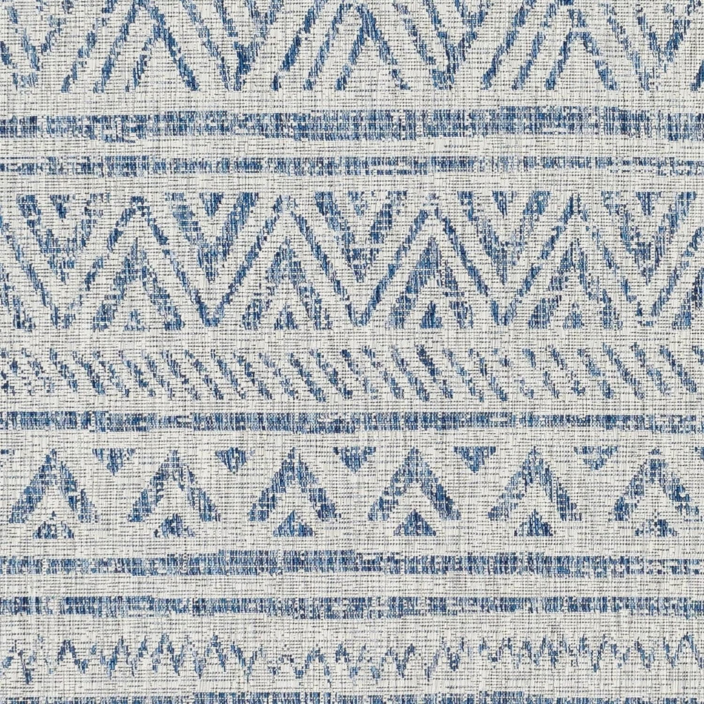 4 ft. x 6 ft. Blue Grey Chevron Coastal Boho Style Indoor Outdoor Area Rug