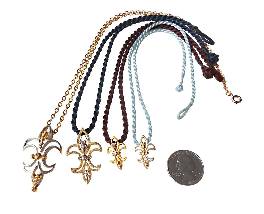 Fleur de Lis Mini Pendant / Necklace: Sterling Silver with 18K Gold Overflowing Diamond Dots