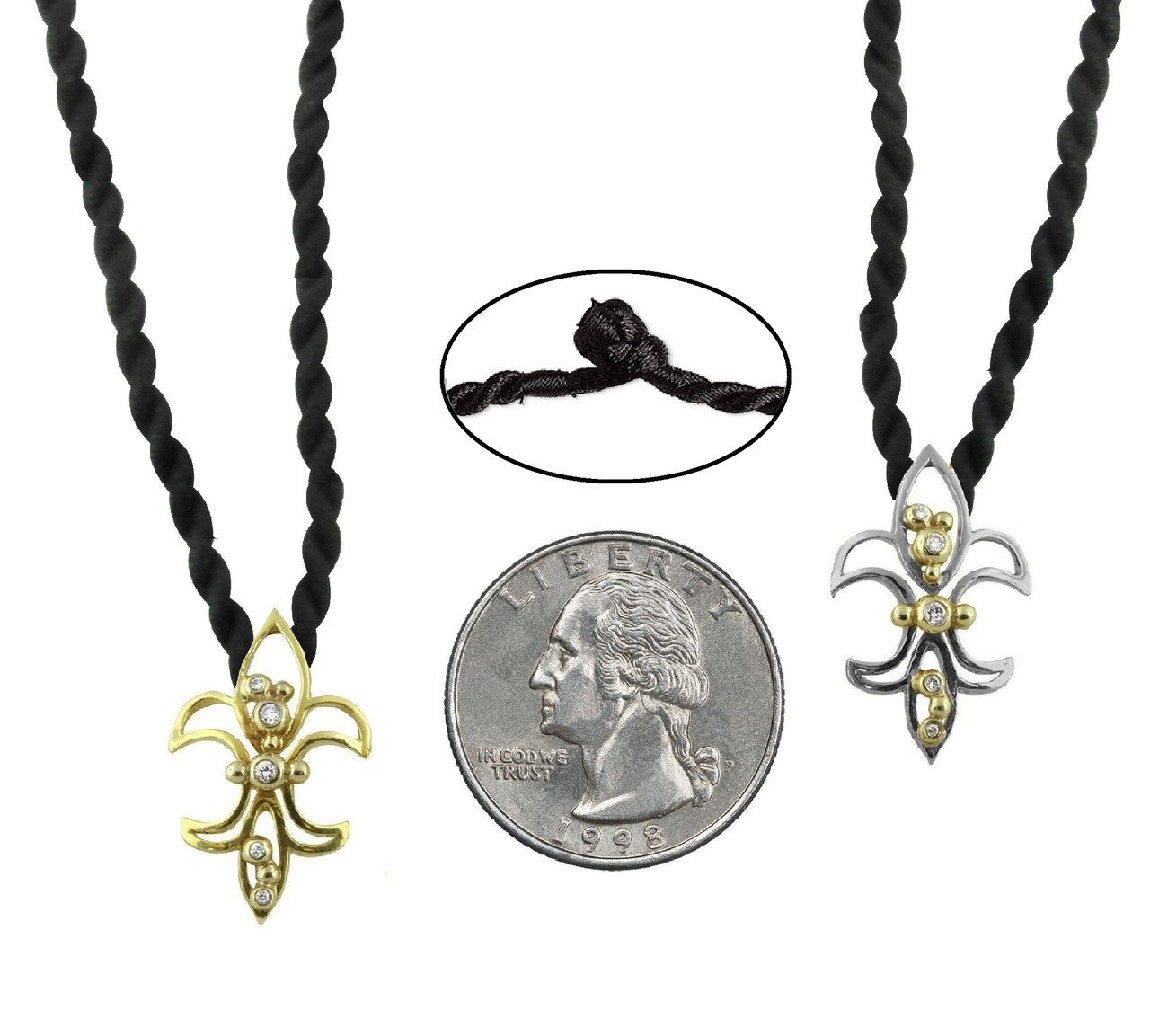 Fleur de Lis Mini Pendant / Necklace: Sterling Silver with 18K Gold Overflowing Diamond Dots