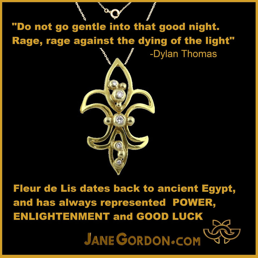 Fleur de Lis Mini Pendant / Necklace: Sterling Silver with 18K Gold Overflowing Diamond Dots