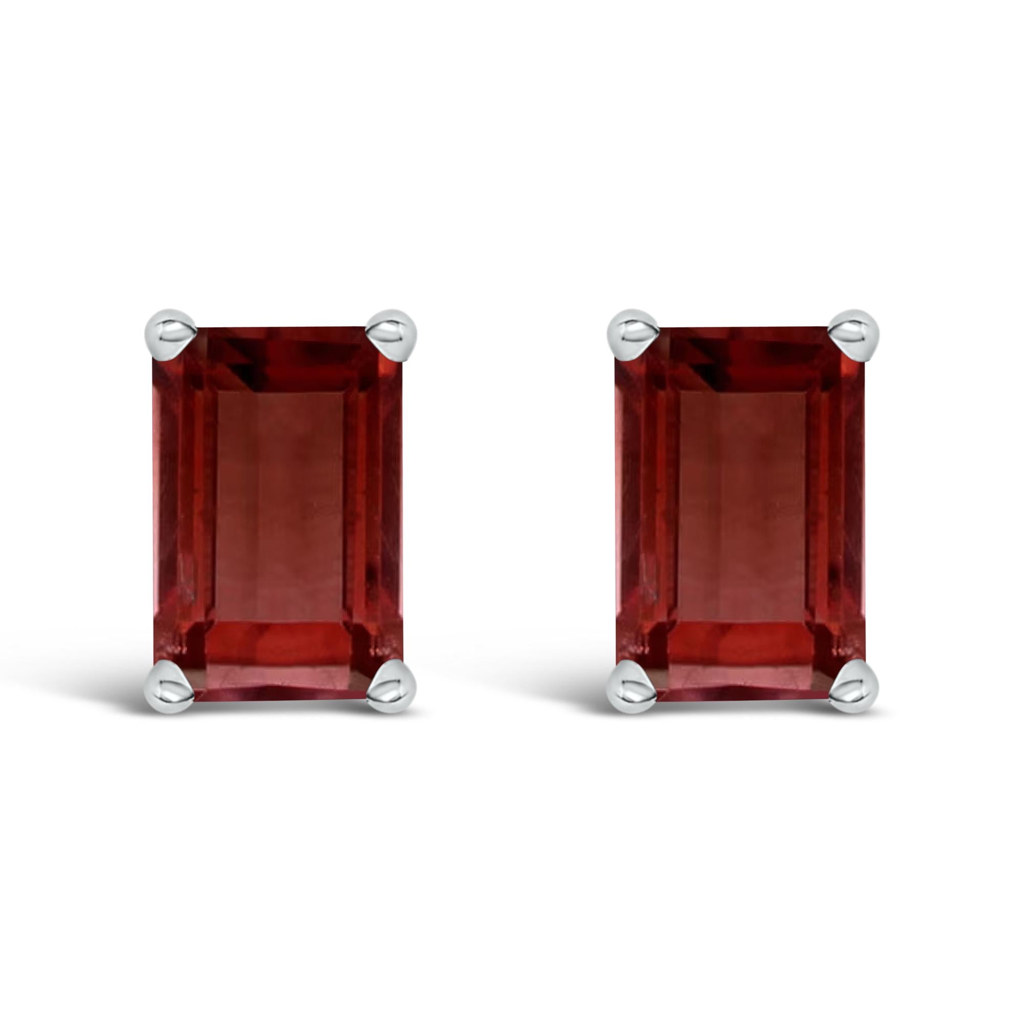 14K Gold 6x4MM Emerald Shaped Gemstone Solitaire Stud Earrings