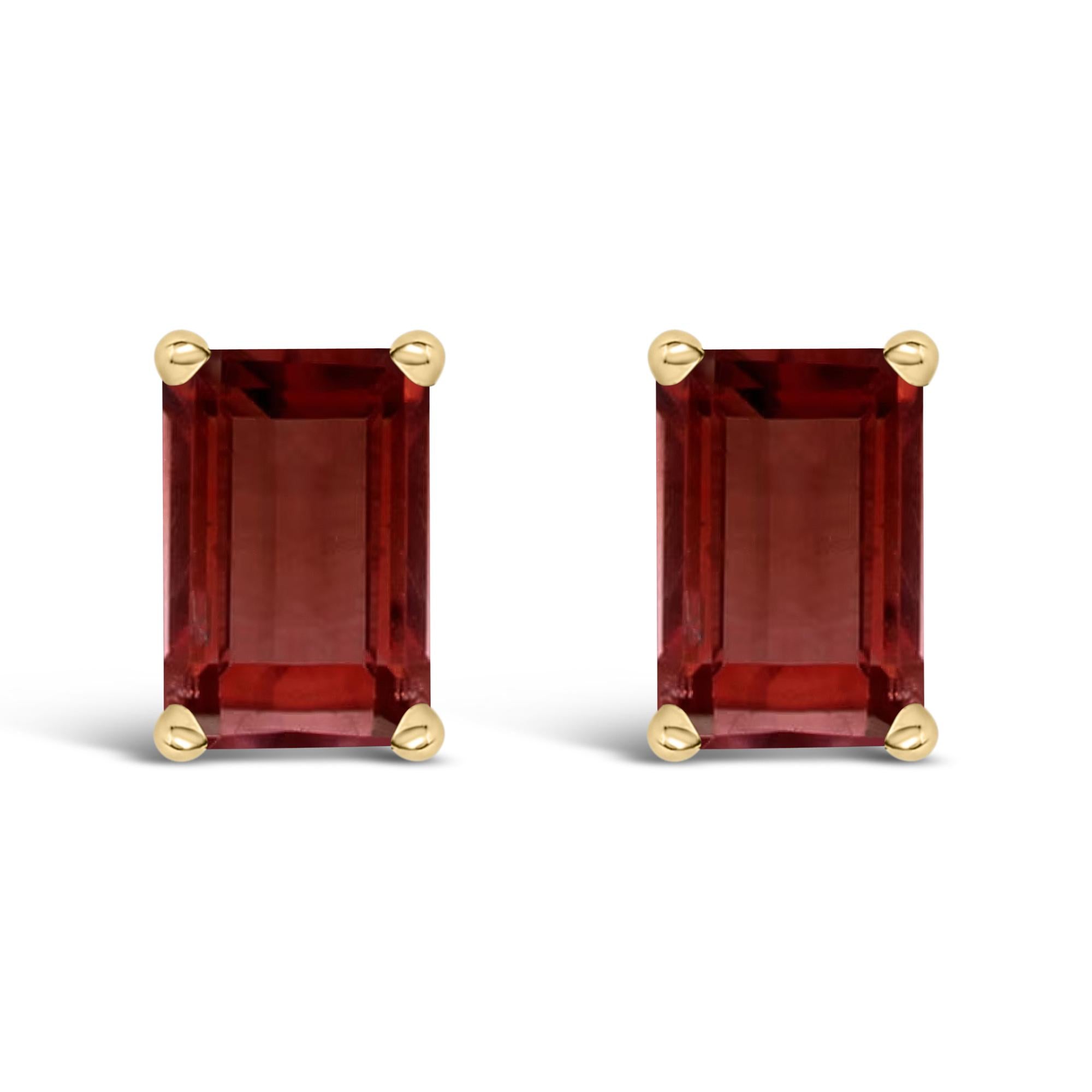 14K Gold 6x4MM Emerald Shaped Gemstone Solitaire Stud Earrings