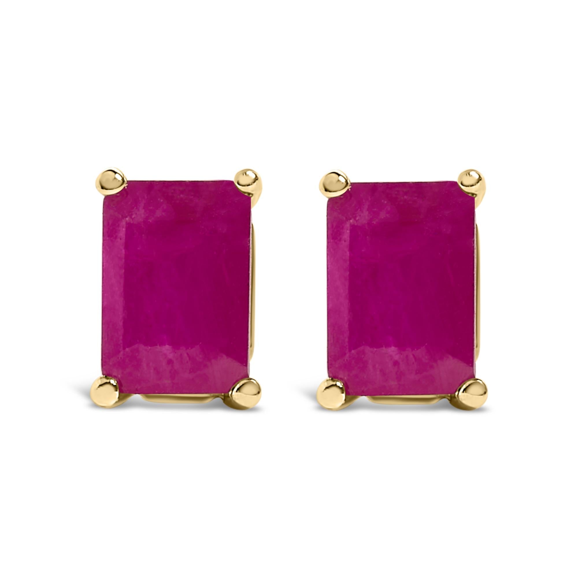 14K Gold 6x4MM Emerald Shaped Gemstone Solitaire Stud Earrings