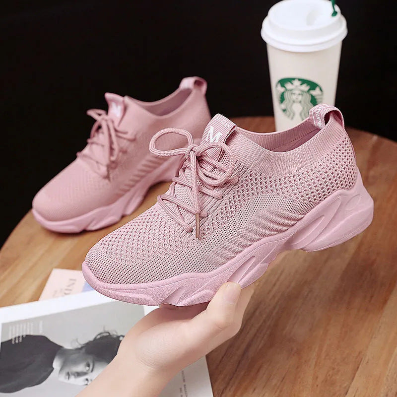 Spring Summer Shoe Walking Style Shoes Sneakers RTS Women's Fashion Casual Running Sports Fly Weave Flat Rib Mouth Women PVC