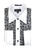 Ferrecci Men's Satine Hi-1006 Black & White Scroll Pattern Button Down Dress Shirt-0