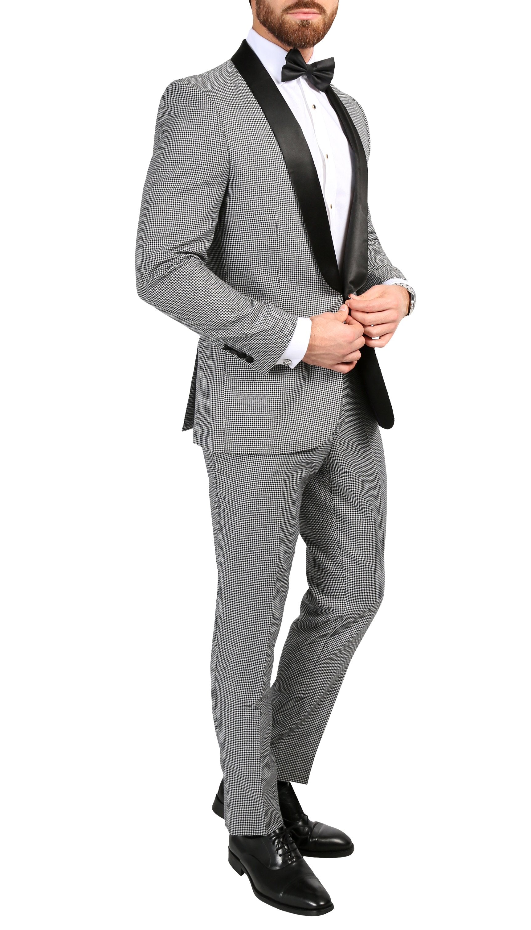 Men's Hilton Skinny Slim Fit Houndstooth Shawl Lapel 2pc Tuxedo