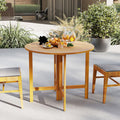 36 Inches Outdoor Folding Round Dining Table with Slatted Tabletop