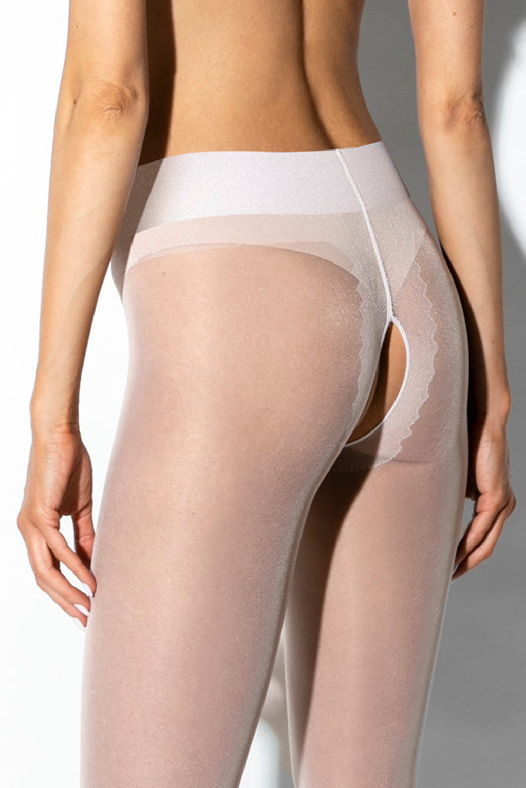 Amour Hip Gloss Open Crotch Pantyhose 20DEN White