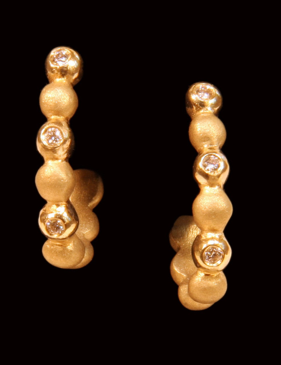 Huggie Hoop Earrings-14K Gold with Dots of Diamonds.