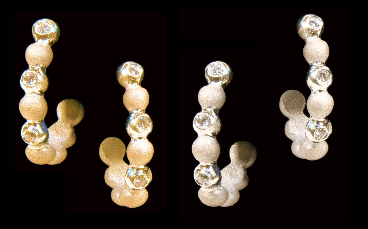 Huggie Hoop Earrings-14K Gold with Dots of Diamonds.