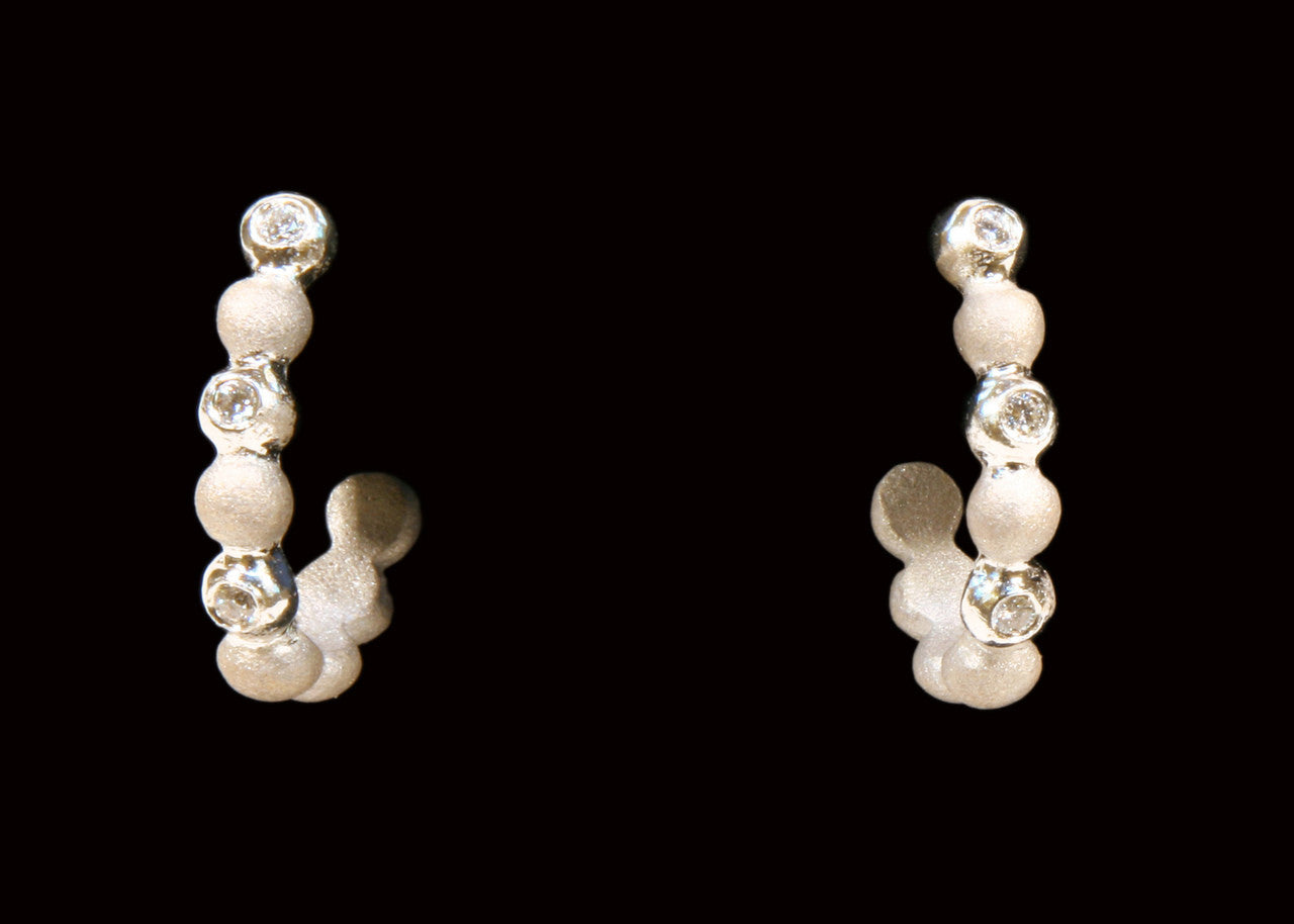 Huggie Hoop Earrings-14K Gold with Dots of Diamonds.