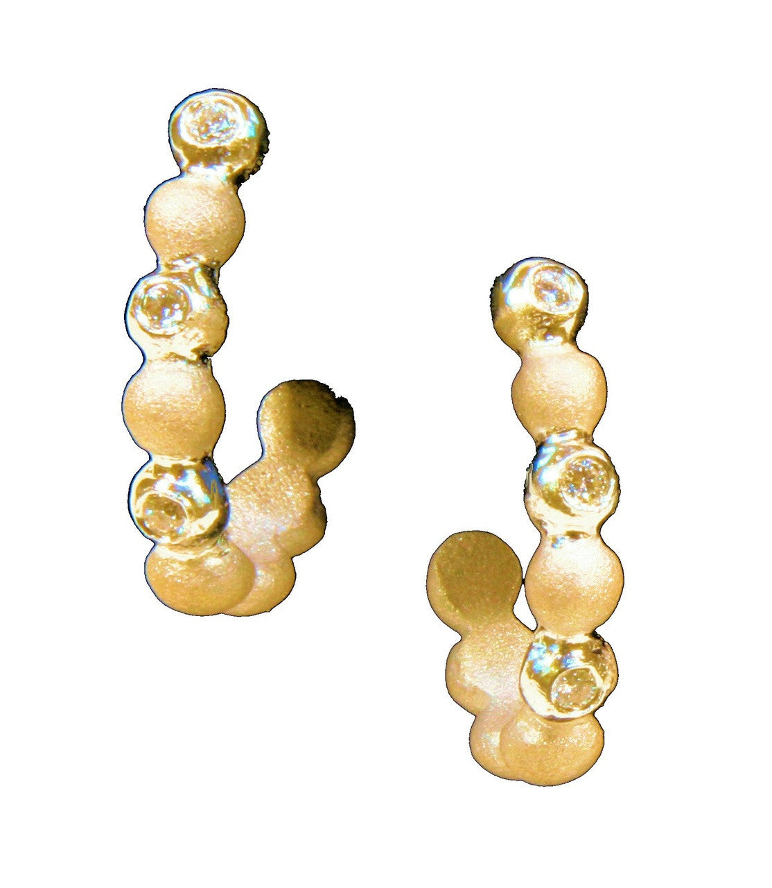 Huggie Hoop Earrings-14K Gold with Dots of Diamonds.
