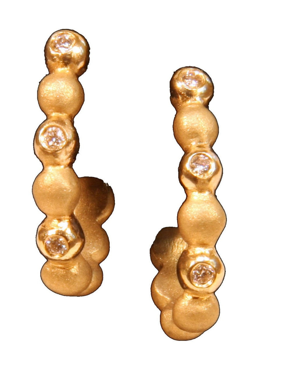 Huggie Hoop Earrings-14K Gold with Dots of Diamonds.