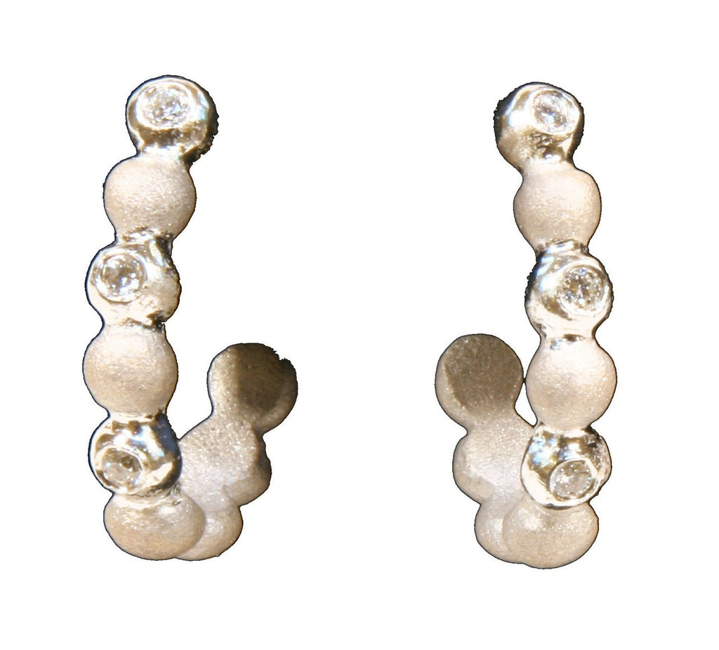 Huggie Hoop Earrings-14K Gold with Dots of Diamonds.