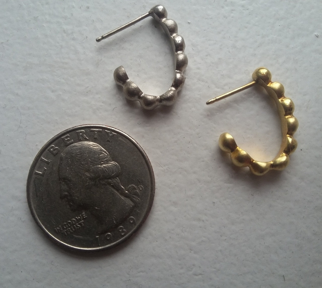 Huggie Hoop Earrings-14K Gold with Dots of Diamonds.