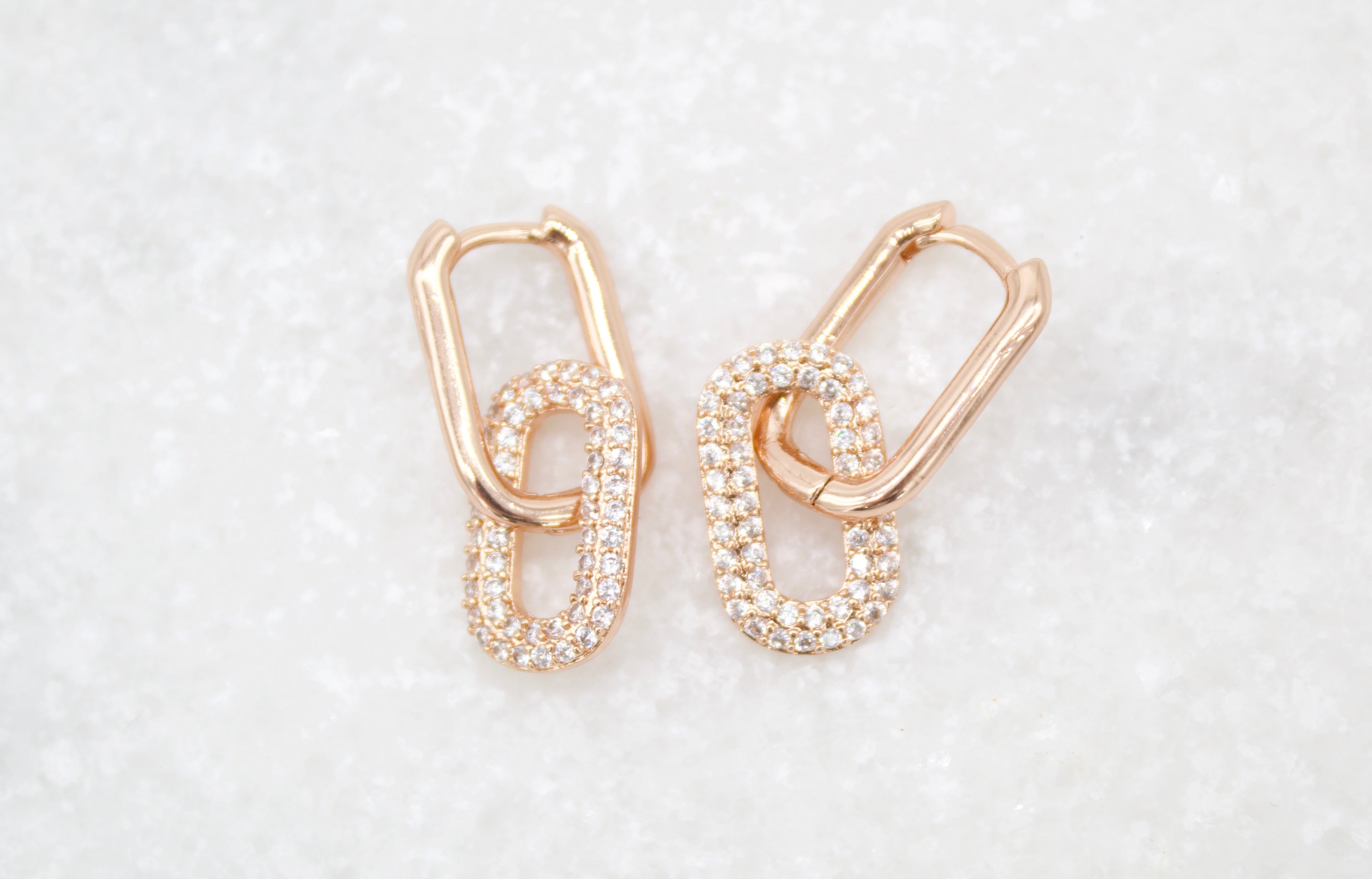 18K Gold Filled Huggies Link Dangle Drop Earrings With CZ Cubic Zirconia Stones (L205)