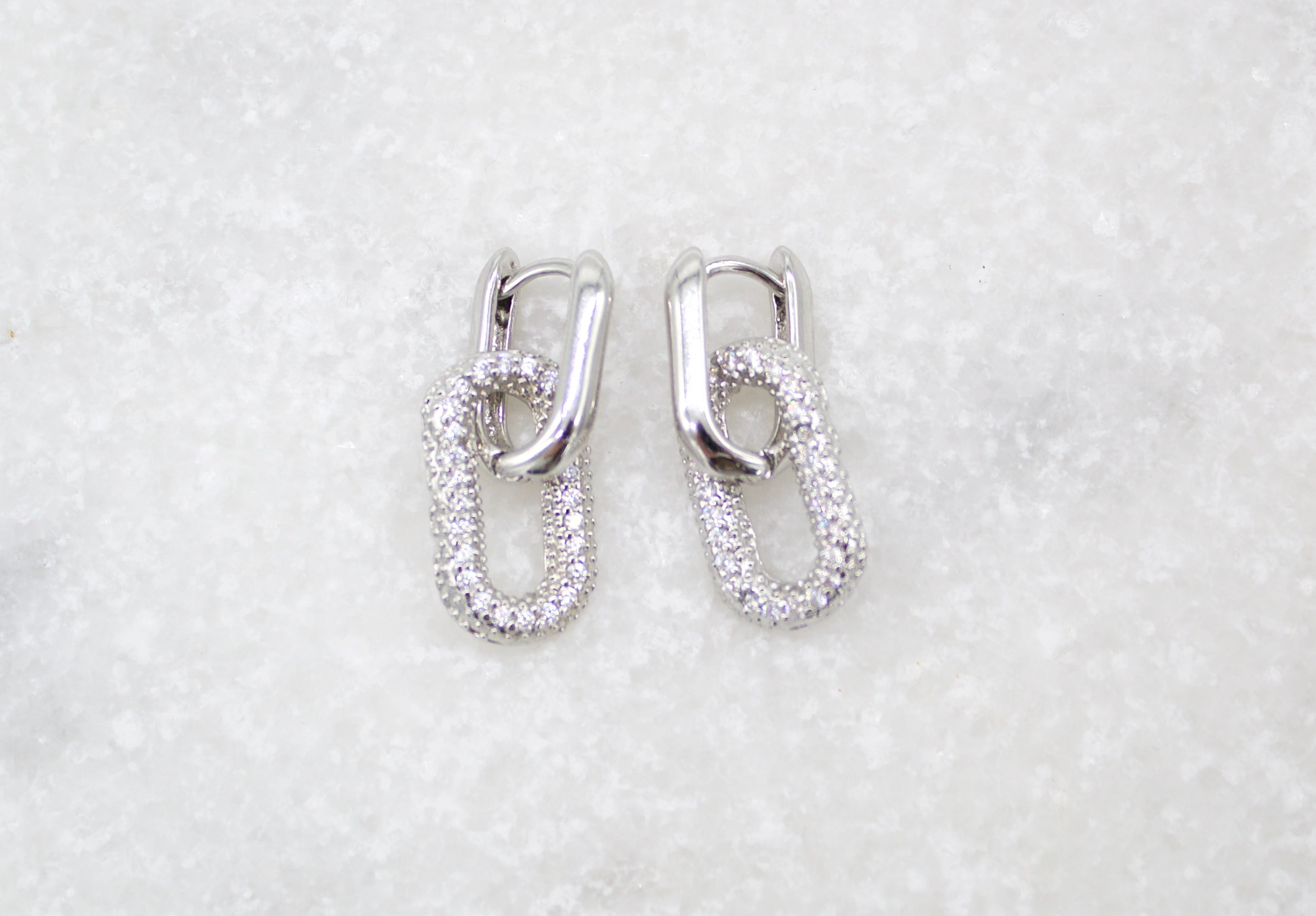 18K Gold Filled Huggies Link Dangle Drop Earrings With CZ Cubic Zirconia Stones (L205)