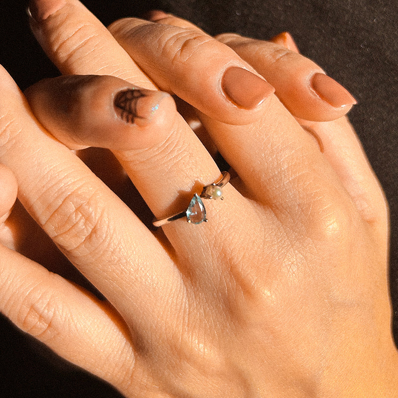 Ocean Enchantment Aquamarine w/ Akoya Pearl Ring