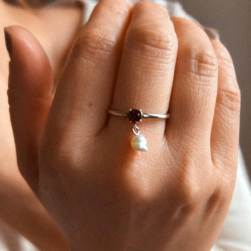 Garnet Radiant Elegance w/ Pearl Drop Ring