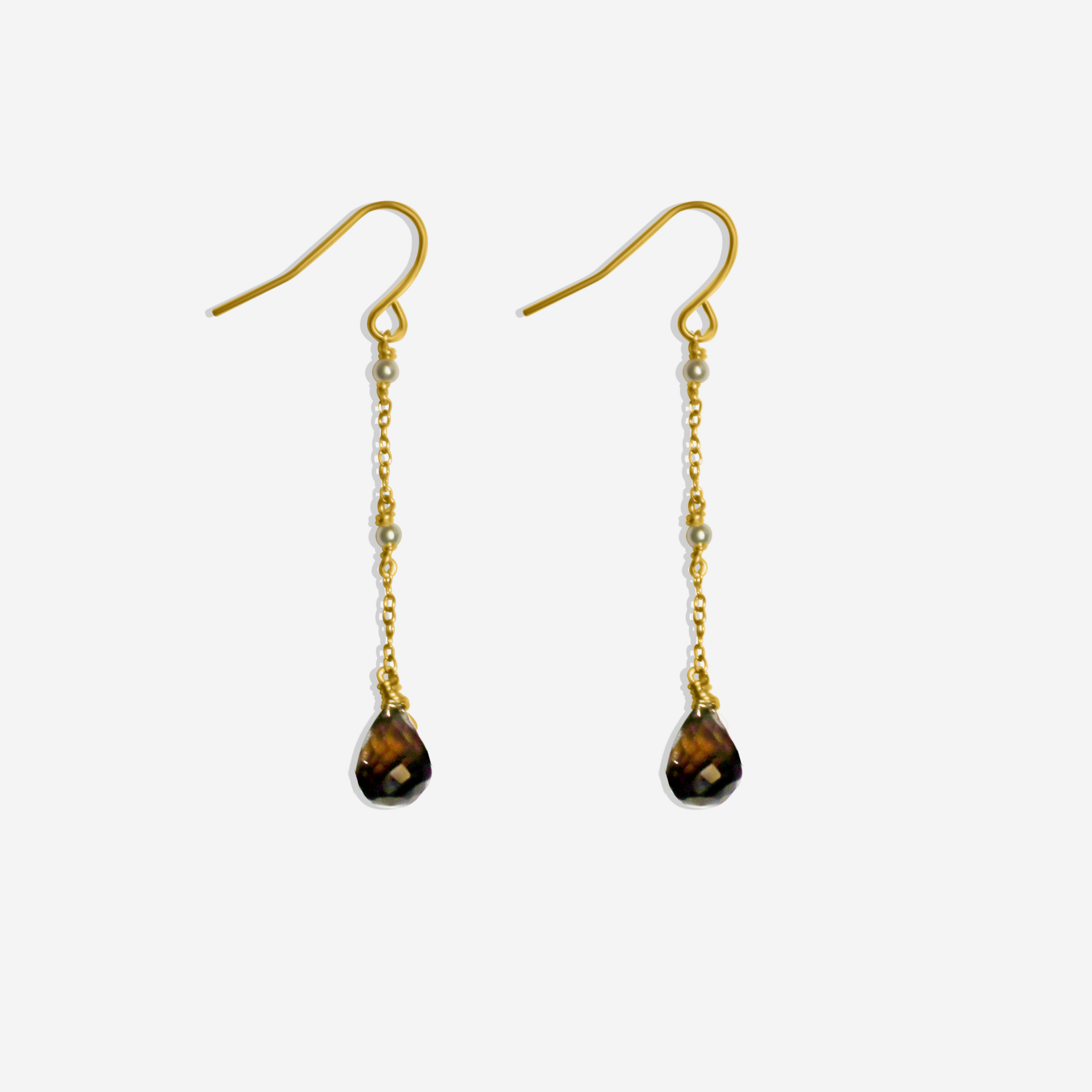 Smoky Quartz w/ Tiny Akoya Pearl Earrings