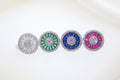 18K Rhodium Filled Rounded Pizza Shaped CZ Stud Earrings (L116)-0