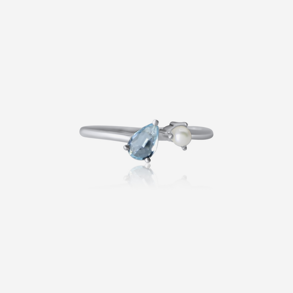 Ocean Enchantment Aquamarine w/ Akoya Pearl Ring