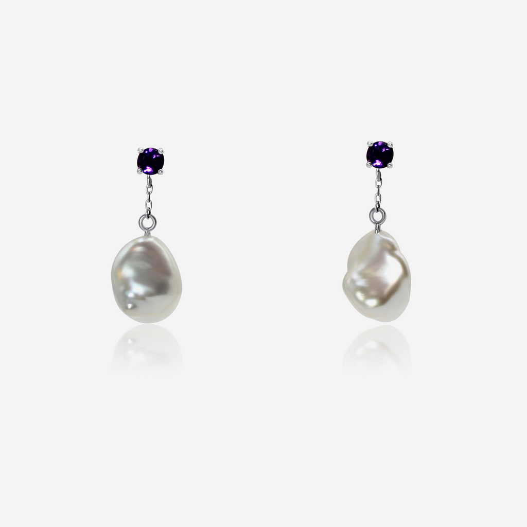 Amethyst w/ Freshwater Pearl Drop Earrings