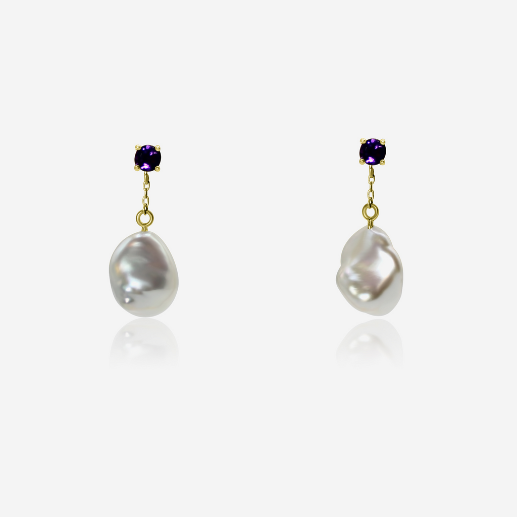 Amethyst w/ Freshwater Pearl Drop Earrings