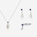 Amethyst w/ Freshwater Pearl Drop Earrings, Ring & Neclace