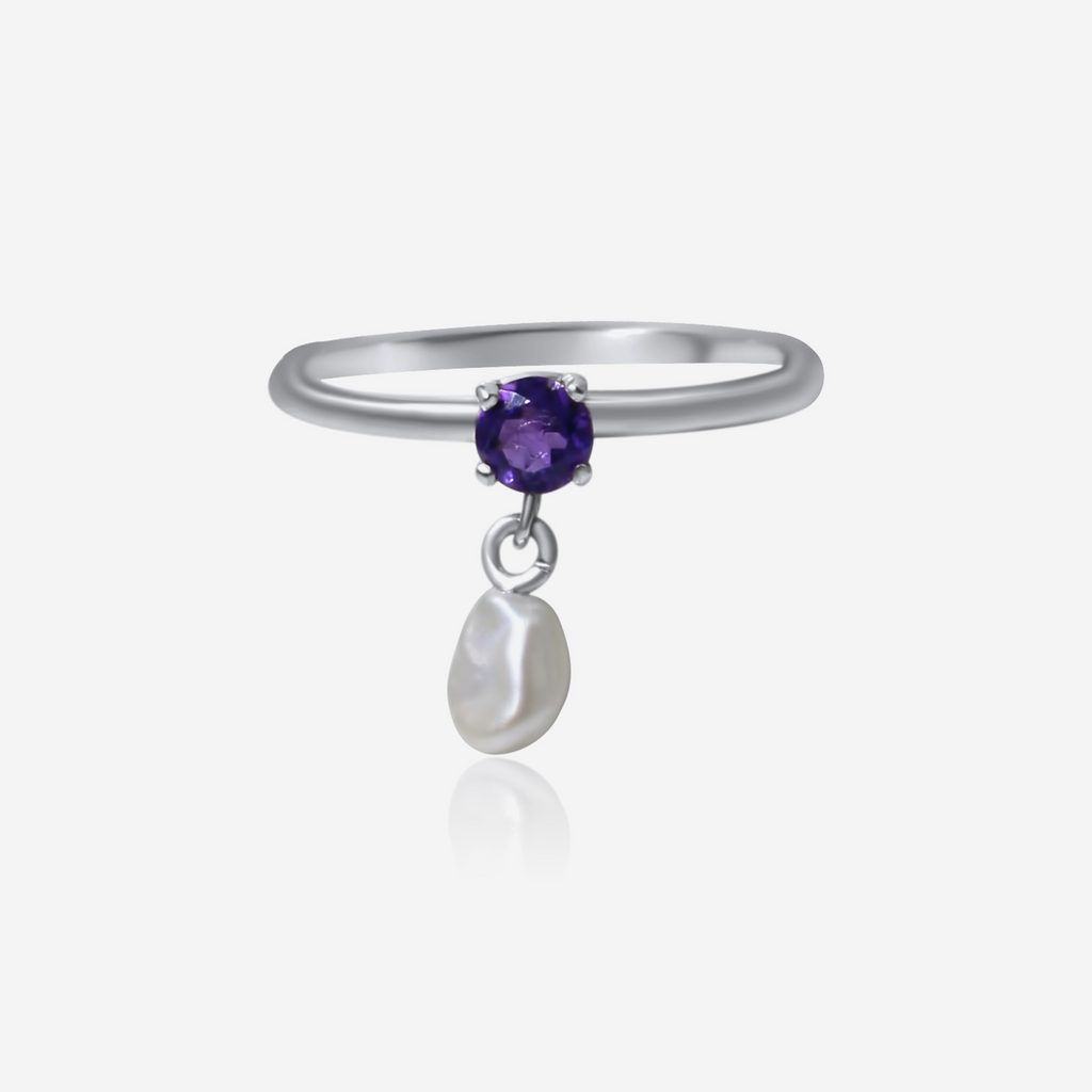 Amethyst w/ Freshwater Pearl Drop Freshwater Ring