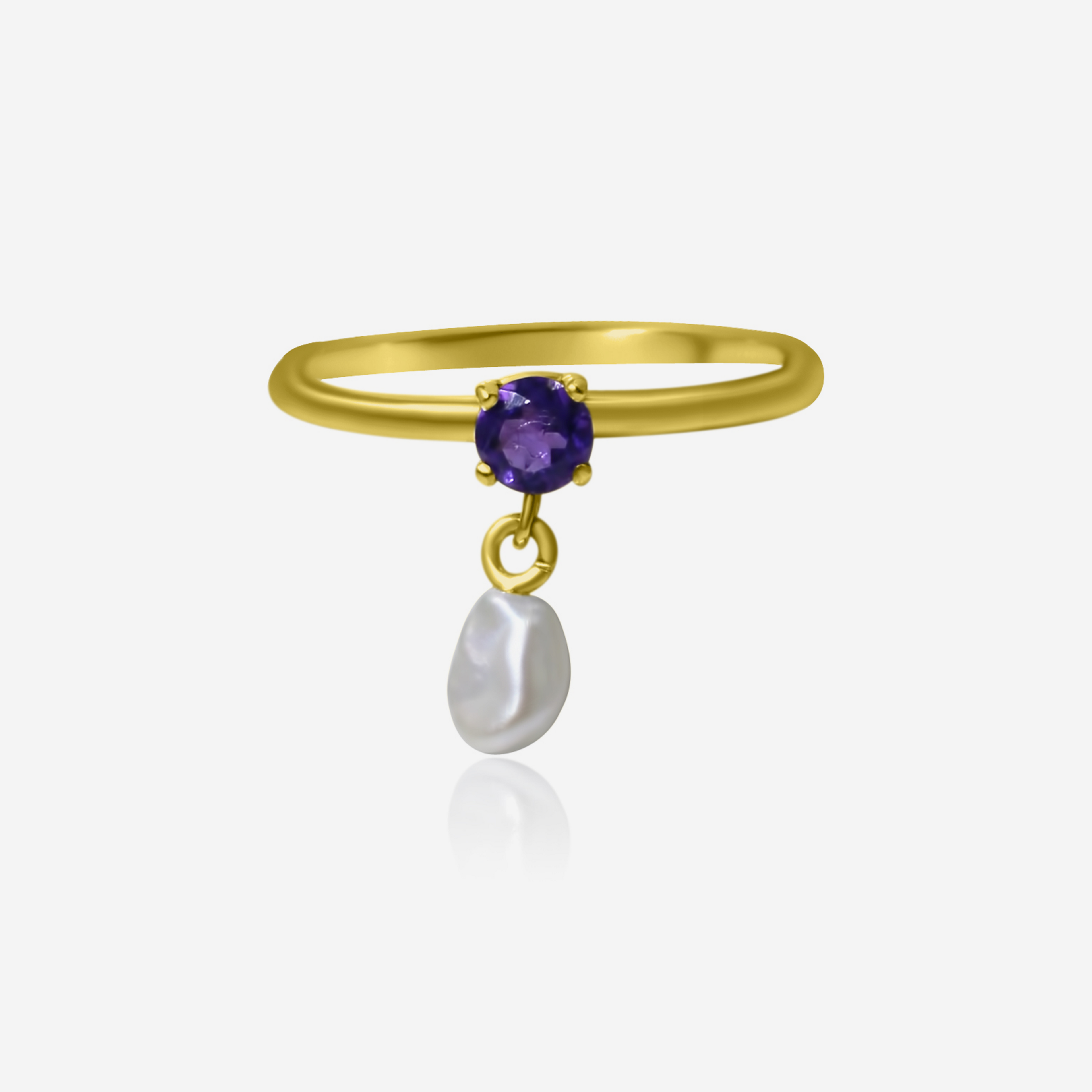 Amethyst w/ Freshwater Pearl Drop Freshwater Ring