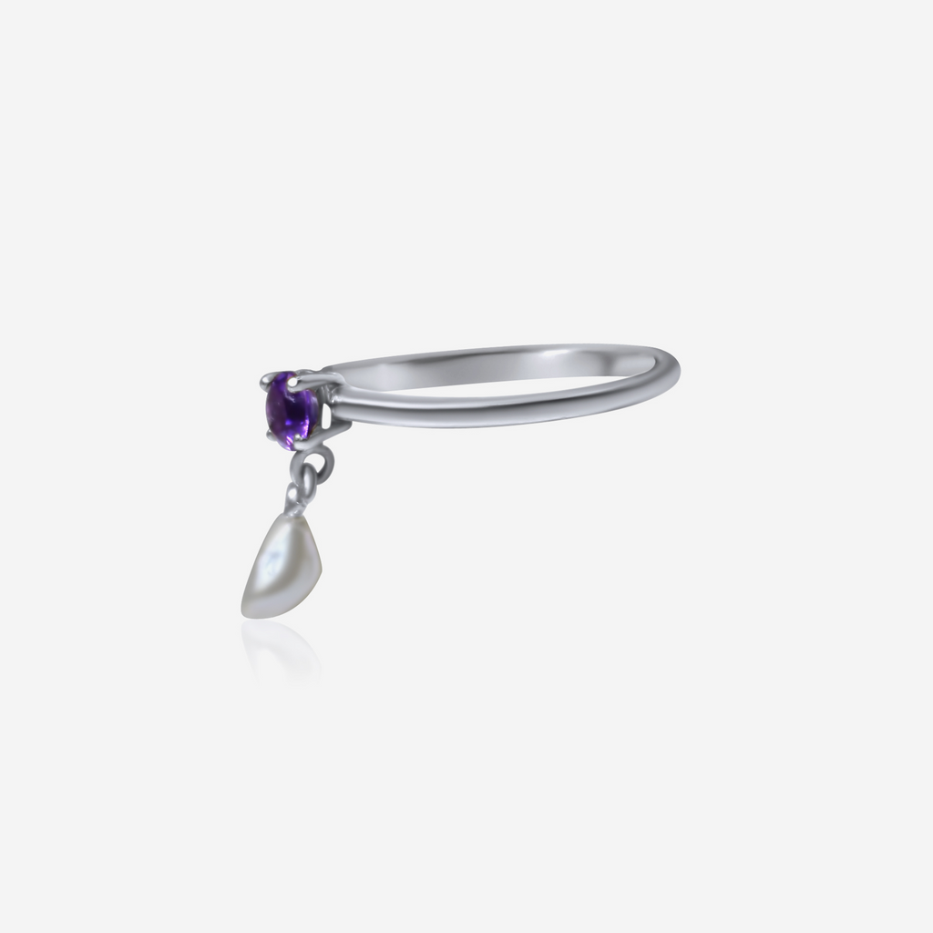 Amethyst w/ Freshwater Pearl Drop Freshwater Ring